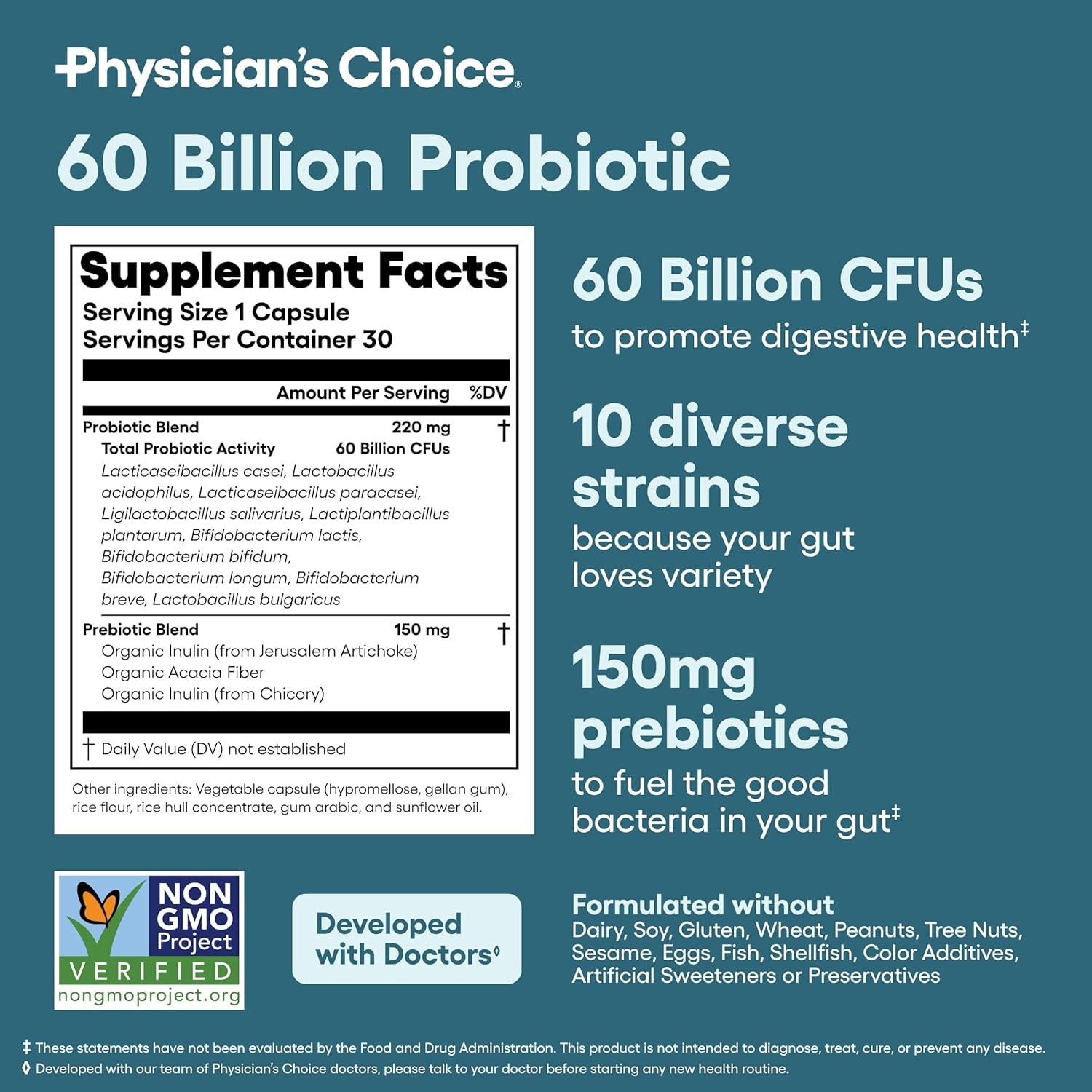 Probiotics 60 Billion CFU - 10 Strains + Organic Prebiotics - Immune, Digestive & Gut Health - Supports Occasional Constipation, Diarrhea, Gas & Bloating - for Women & Men - 30Ct