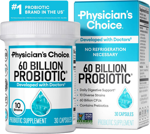 Probiotics 60 Billion CFU - 10 Strains + Organic Prebiotics - Immune, Digestive & Gut Health - Supports Occasional Constipation, Diarrhea, Gas & Bloating - for Women & Men - 30Ct